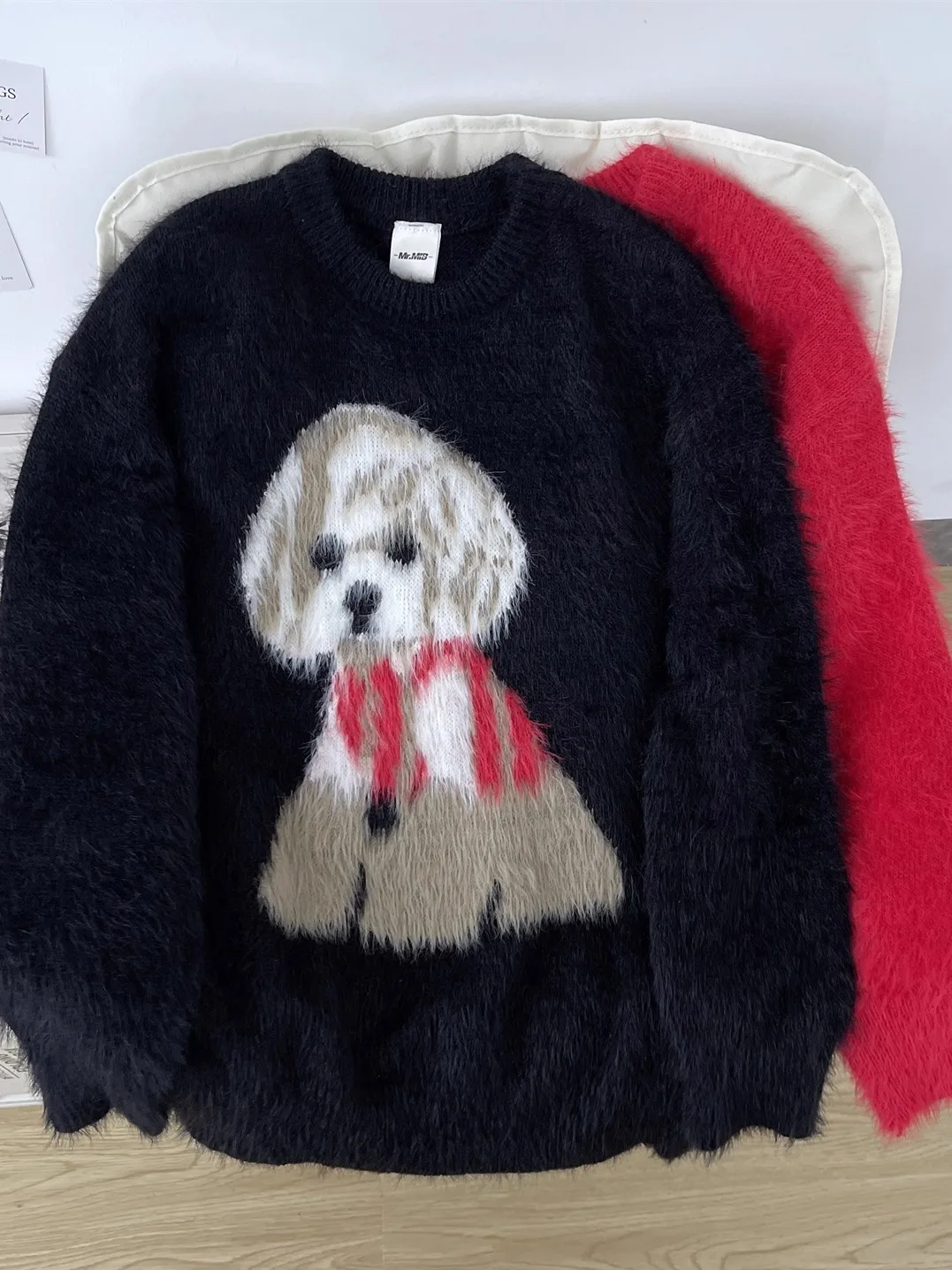 

Ретро-свитер в американском стиле с вязаным узором в виде собаки, длинный рукав, круглый вырез, для мужчин и женщин, повседневная одежда для пар, осенний топ