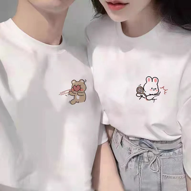 2024 Summer Cartoon Tennis Rabbit Print Couple T-Shirts Tee For Men Women Casual Loose Short Sleeved Tshirts Top