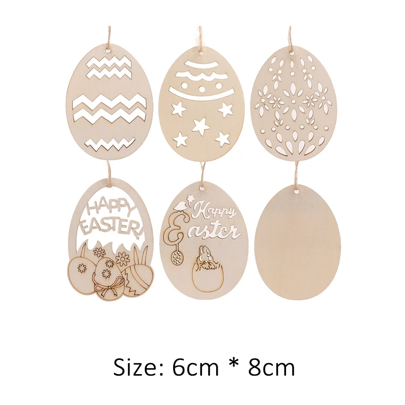10pcs DIY 나무 계란 펜 던 트 중공 공예 부활절 매달려 장식 행복 한 부활절 홈 파티 장식 어린이 그림 선물