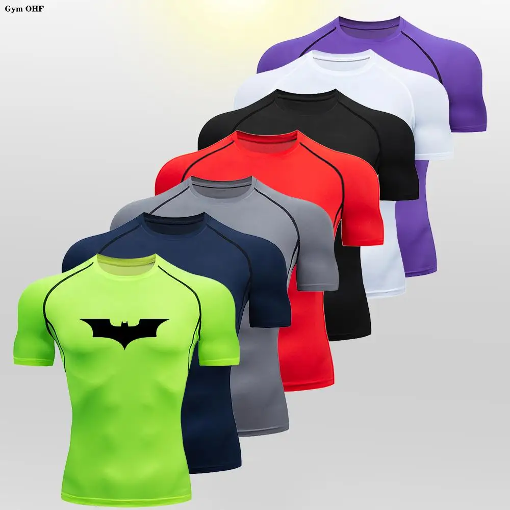 Men's T Shirt Outdoor Training Fitness Gym Jogging Running Sweatshirt Bat/-Man Compression Shirts Tight Elastic Breathable