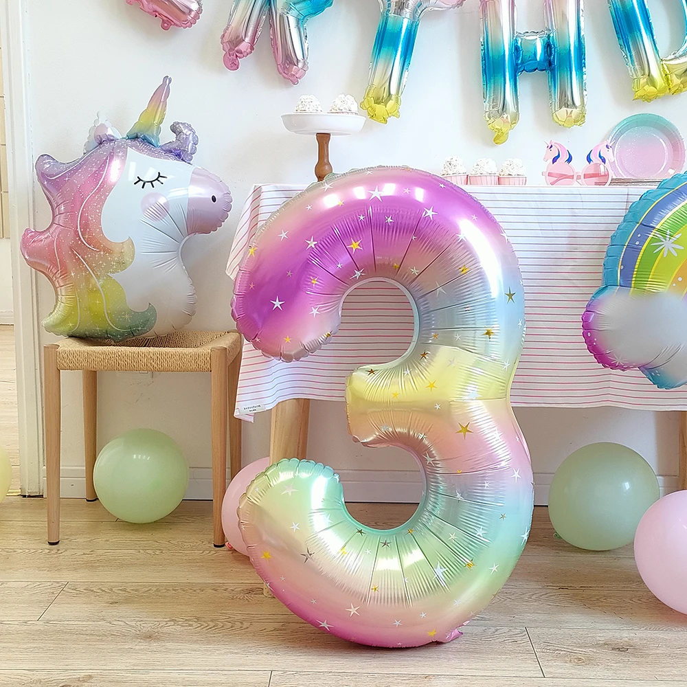 Large Rainbow Unicorn Helium Balloons 40inch Number Foil Balloons Unicorn Theme Birthday Girl Boy Party Decoration Baby Shower