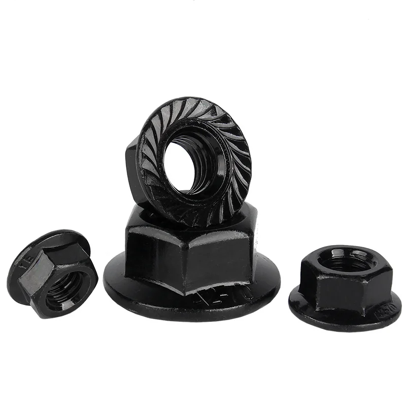 M3 M4 M5 M6 M8 M10 M12 Hexagonal Flange Nut Hex Black Locking Nuts Black Carbon