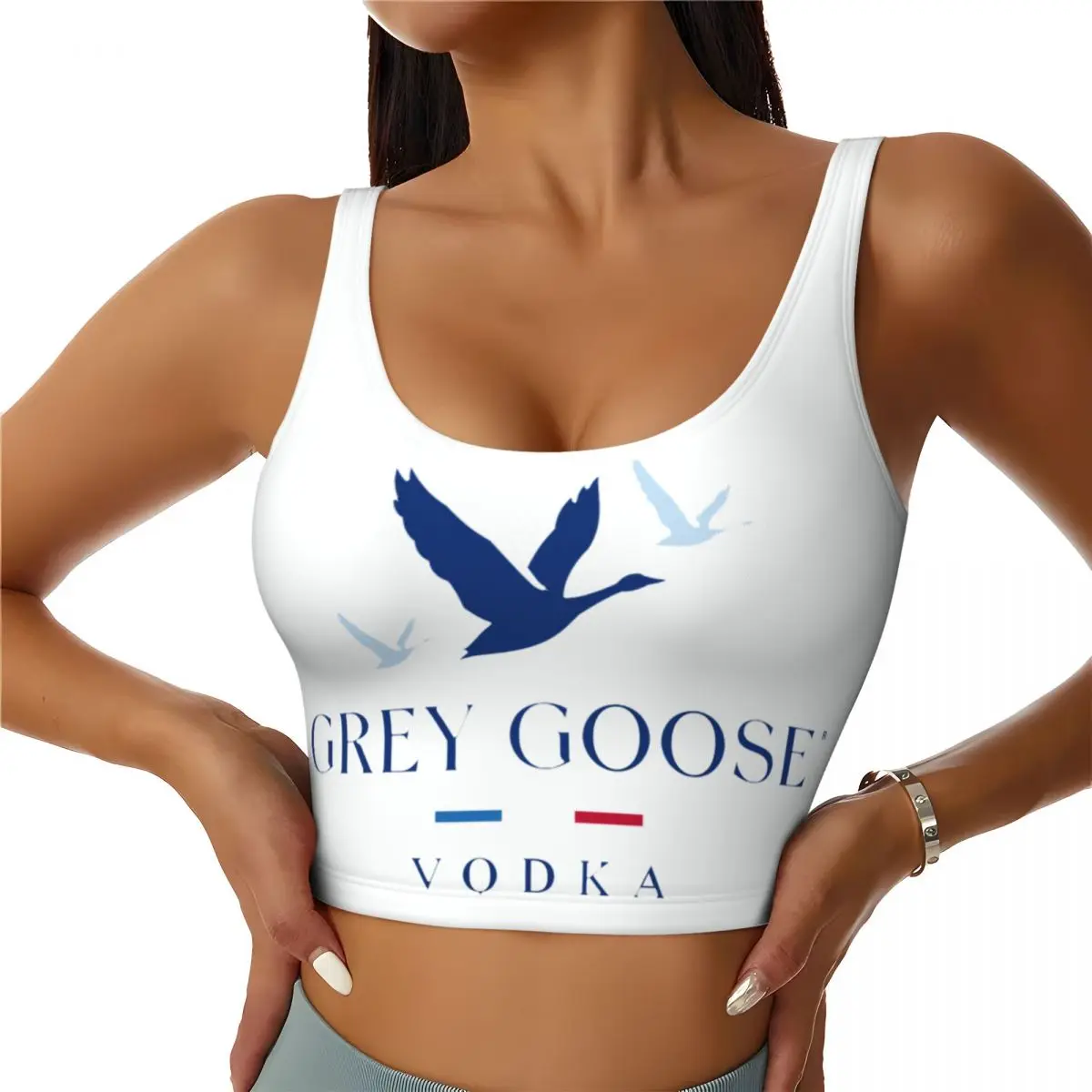 Camiseta sin mangas corta de la yoga del entrenamiento del gimnasio del chaleco del alto impacto del sujetador deportivo de las mujeres de la vodka del ganso gris de encargo