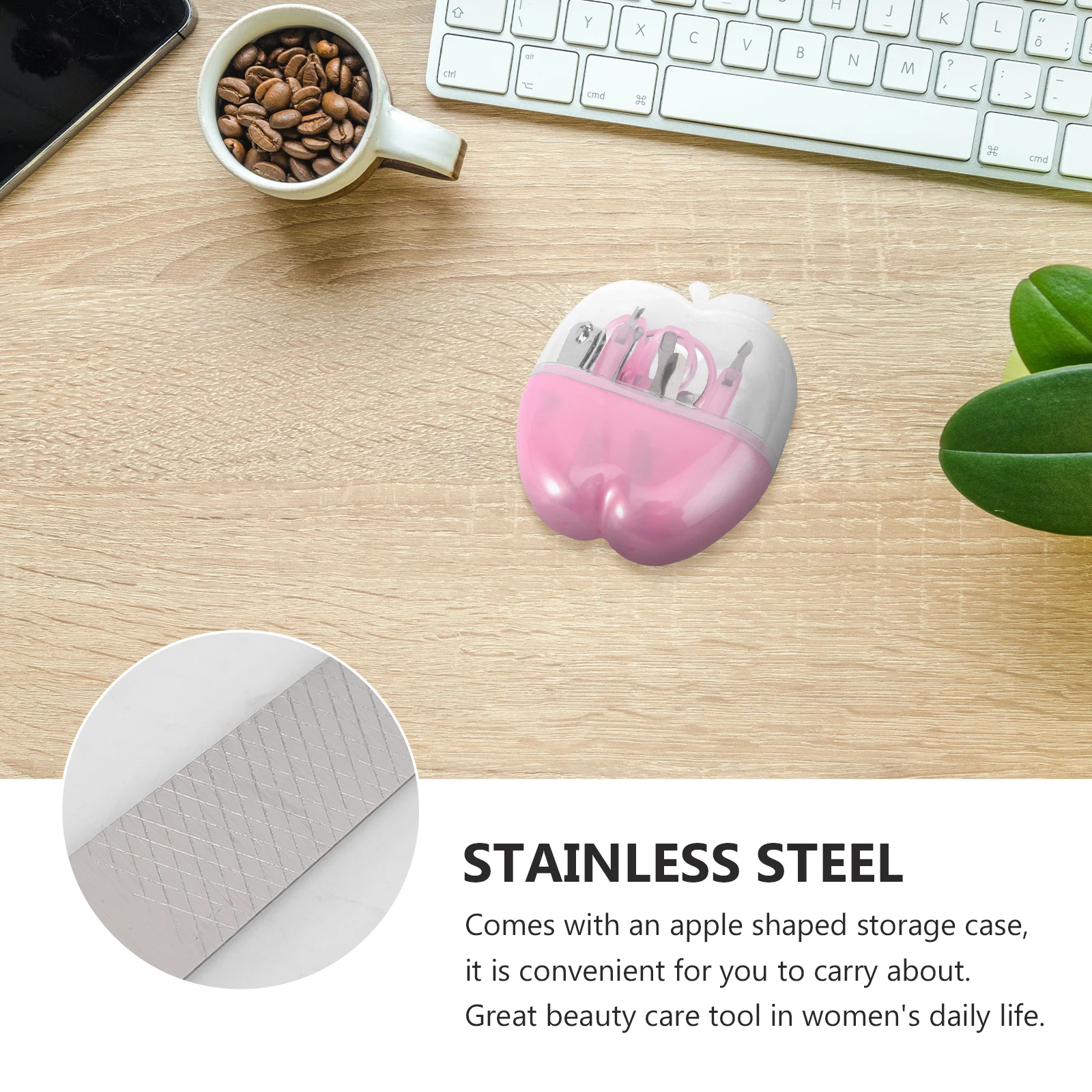 Kit tagliaunghie 8 in 1 Set rosa Forbici per sopracciglia in acciaio inossidabile Specchio Strumenti per manicure Unghia da viaggio all'aperto