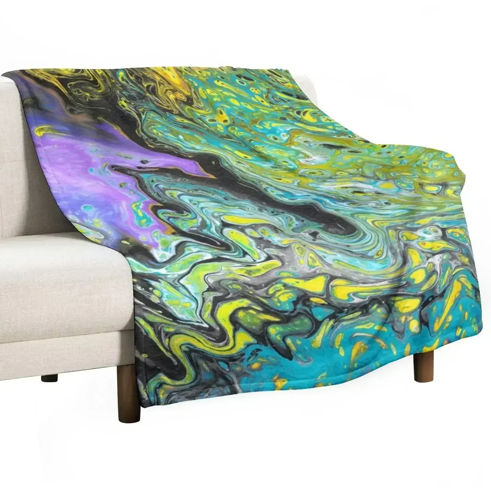 

Abstract Purple and Teal Painting Throw Blanket Flannel Fabric For Sofa Thin Winter beds Blankets