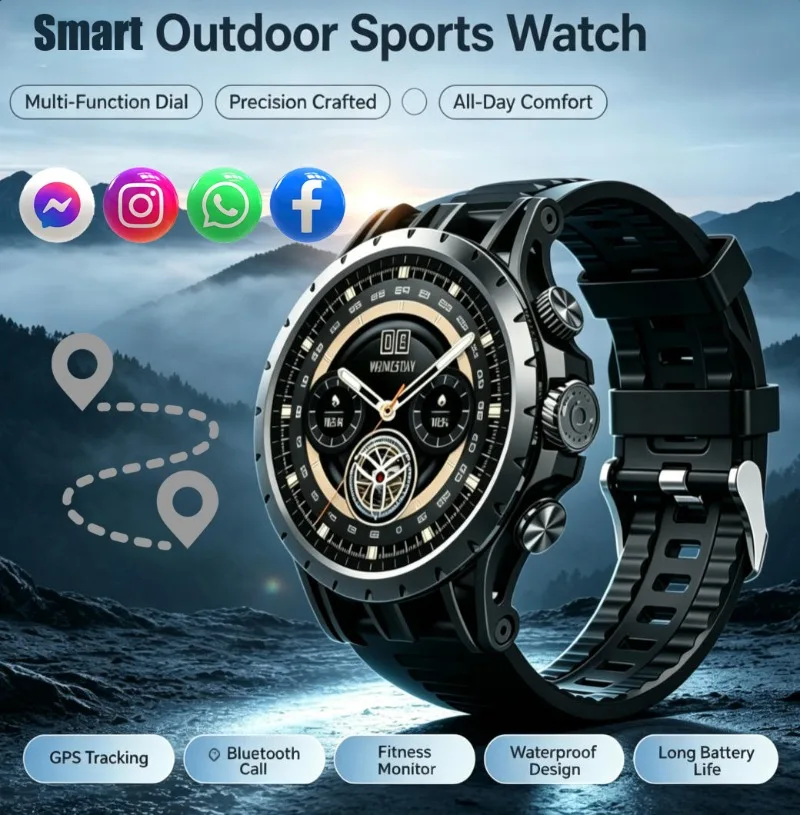 Rugged Outdoor Wrist Smartwatch for Men, Bluetooth Call Support Fitness Tracking Multi‑Sports Modes Long Standby Time