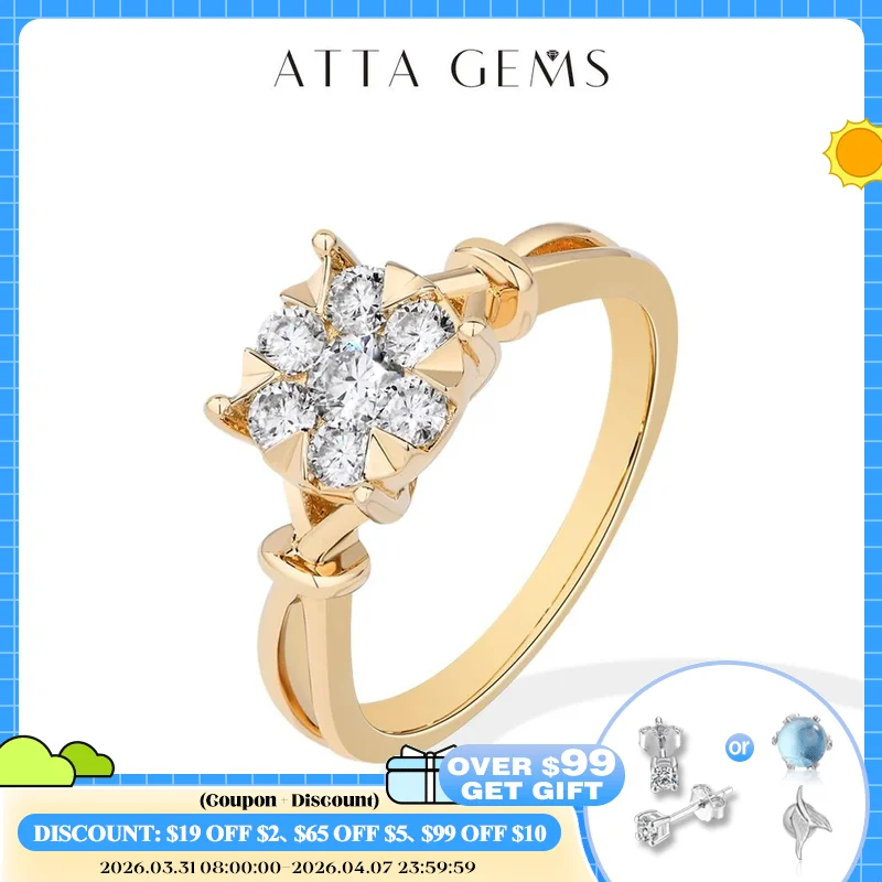 

ATTAGEMS Classical 0.2ct Moissanite Ring For Women Flower Cluster Design D VVS1 925 Sterling Silver Wedding Rings Fine Jewelry