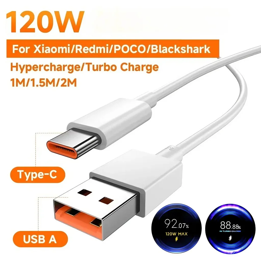 120W 1m/1.5m/2m Fast Charging Type C USB Cable For Xiaomi 11 12 13 14 15 17 Redmi Note 11T 12 13 14 POCO X5 X6 X7 Pro