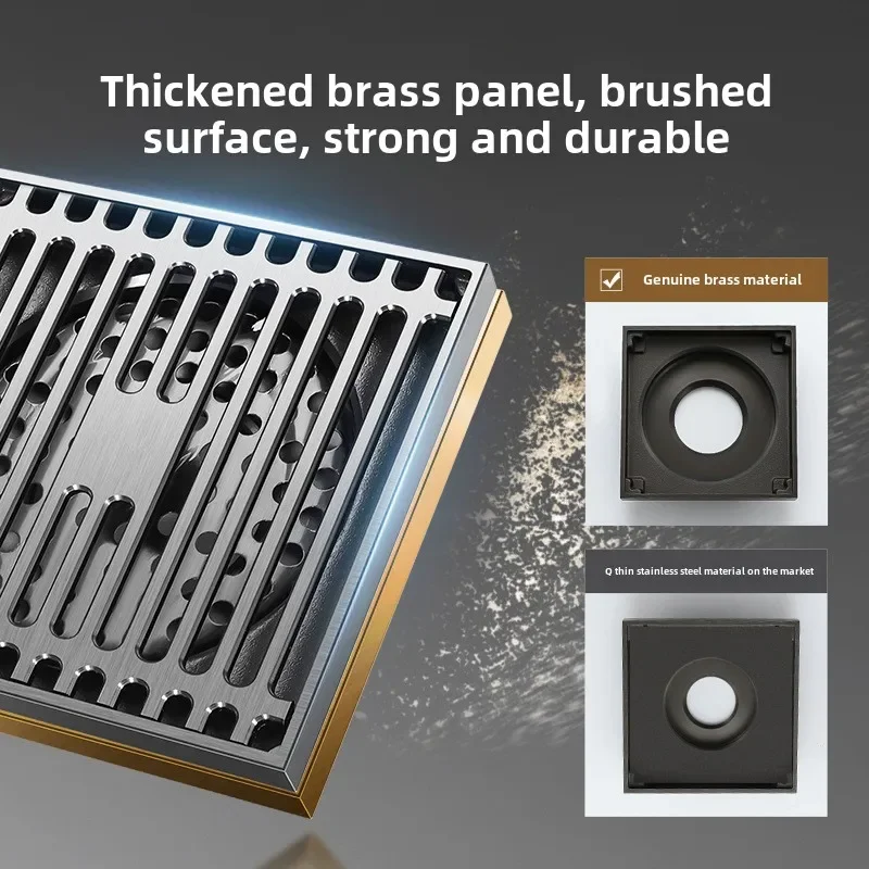 Gun gray floor drain, all copper anti odor bathroom shower room, invisible sewer bathroom washing machine toilet floor drain