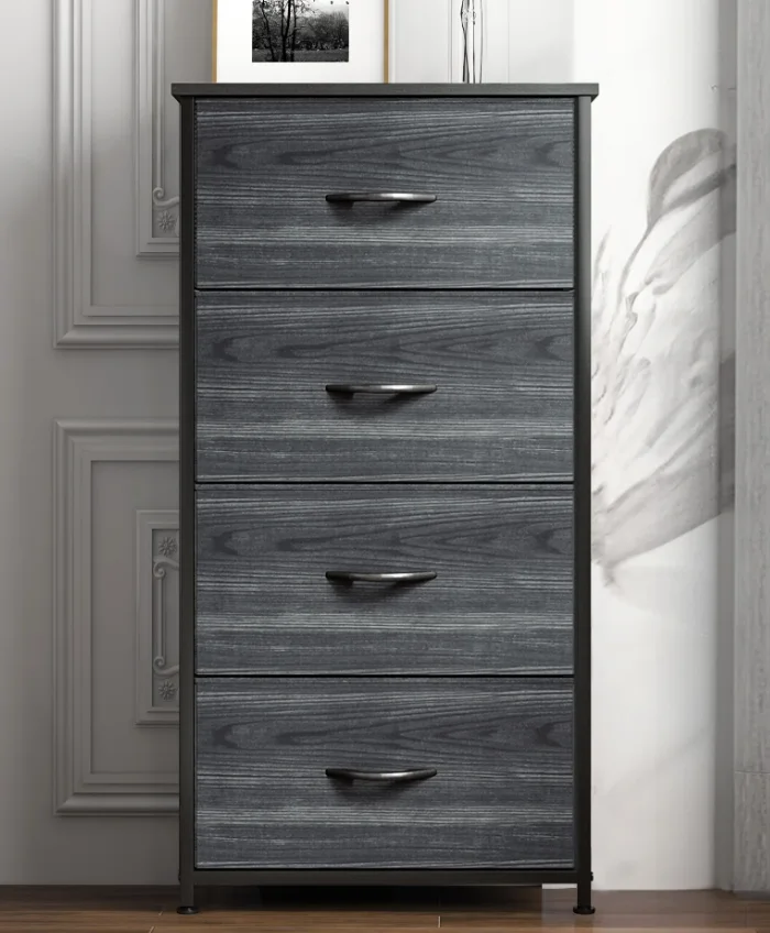  Chest 4 Drawers Bedside Dresser Furniture Organizer for Bedroom Office, Charcoal Black Wood Grain