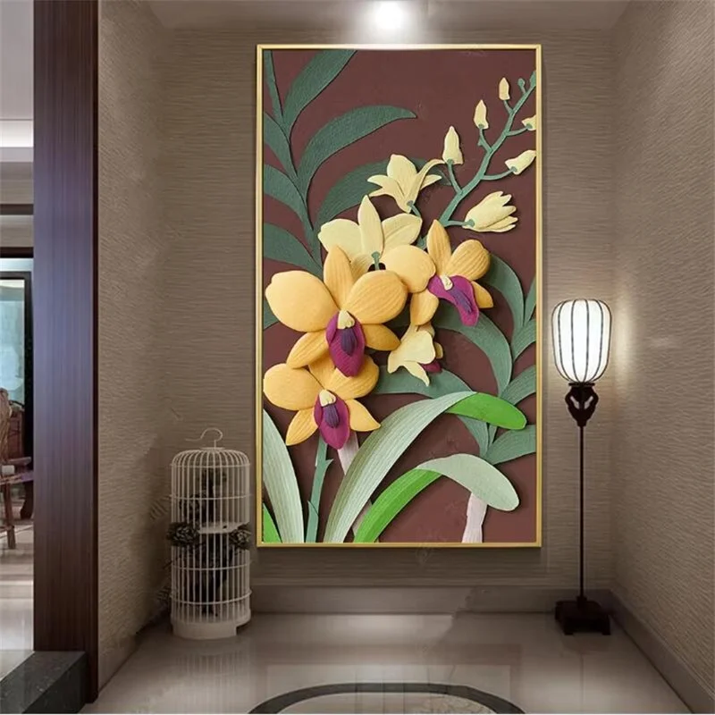 Custom 3D Wallpaper embossed leaves porch floral Jewelry Calla Lily Water Ripple Entrance  Living Room Aisle Entrance wallpapers