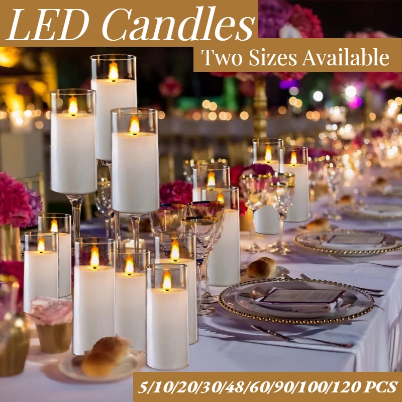 

5-120 PCS Flickering Flameless LED Candles with Batteries Wedding Fake Candles Simulation Candle Light Centerpiece Home Decor