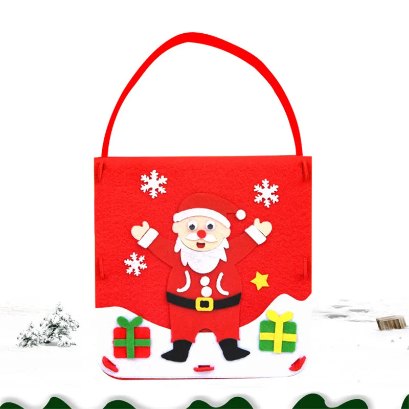 4Pcs Non-Woven Handbag Craft Toy Christmas Candy Gift Bags DIY Cartoon Colorful Handmade Bag Decoration Children Educational Toy