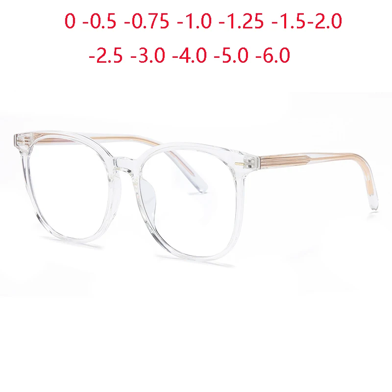 Transparent Frame Anti Blue Rays Round Prescription Glasses For The Nearsighted TR90 Computer Spectacles 0 -0.5 -0.75 To -6.0