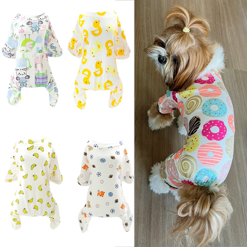 Zachte katoenen hondenpyjama's Jumpsuits voor kleine honden Franse Bulldog Chihuahua Ondershirt Leuke print Puppykleding Dierbenodigdheden