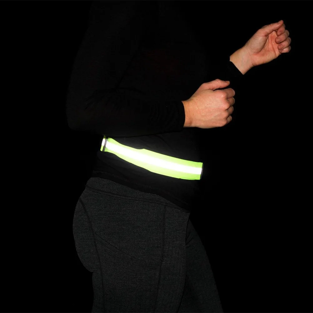 2Pcs Reflective Waist Belt Elastic Adjustable High Visibility Safety Band for Running Cycling Walking Night Outdoor Use