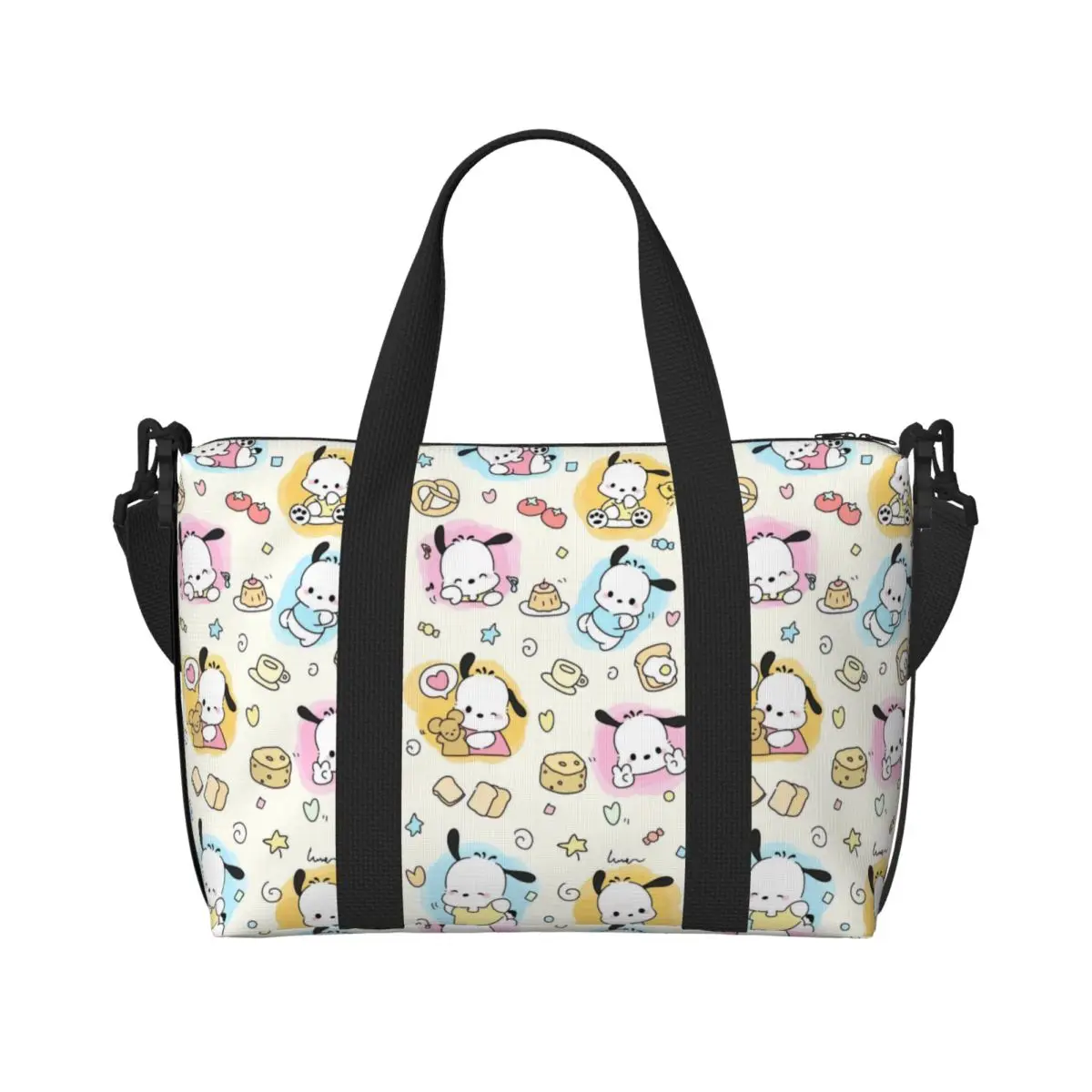 

Custom Pochacco Cute Cartoon Beach Tote Bag Women Fashion My Melody Pattern Big Compartment Gym Beach Travel Bags