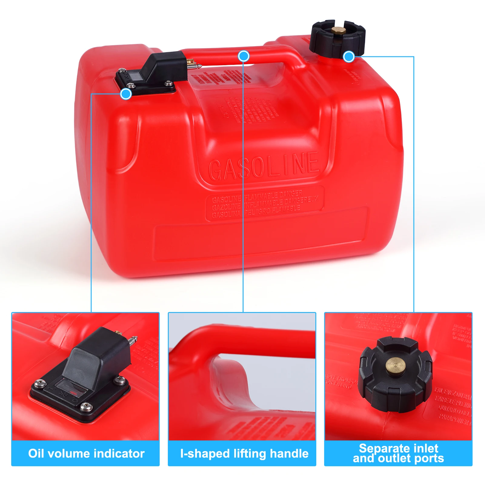 1 Plastic Hdpe 12L Marine Fuel Tank Portable Tank Fueling Tank With Handle (Top Configuration + Meter And Line In One)