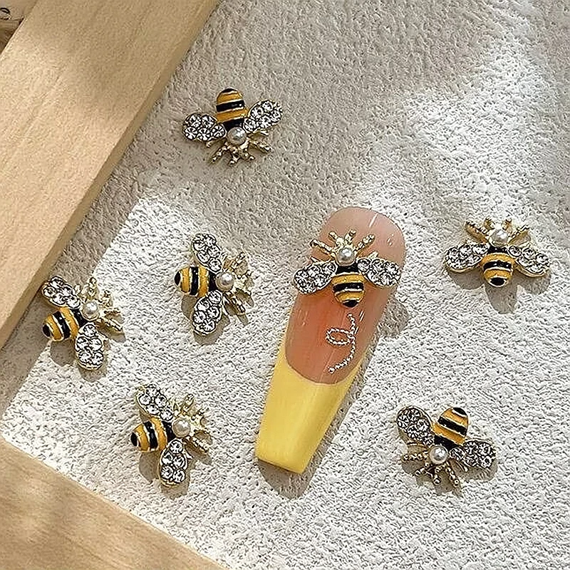10PCS 3D Luxury Alloy Little Bee Rhinestone Nail Charm Parts Accessories For Nails Decortion Manicure Decor Material Supplies