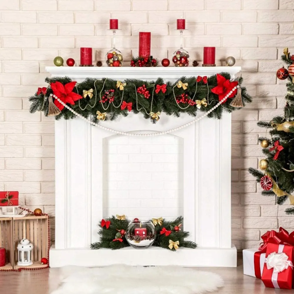 

5pcs Wood Bead Garland Tassel Wooden Beads Decor Hanging Pendant For Home Wall Window Door Farmhouse Boho Accessories Decoration