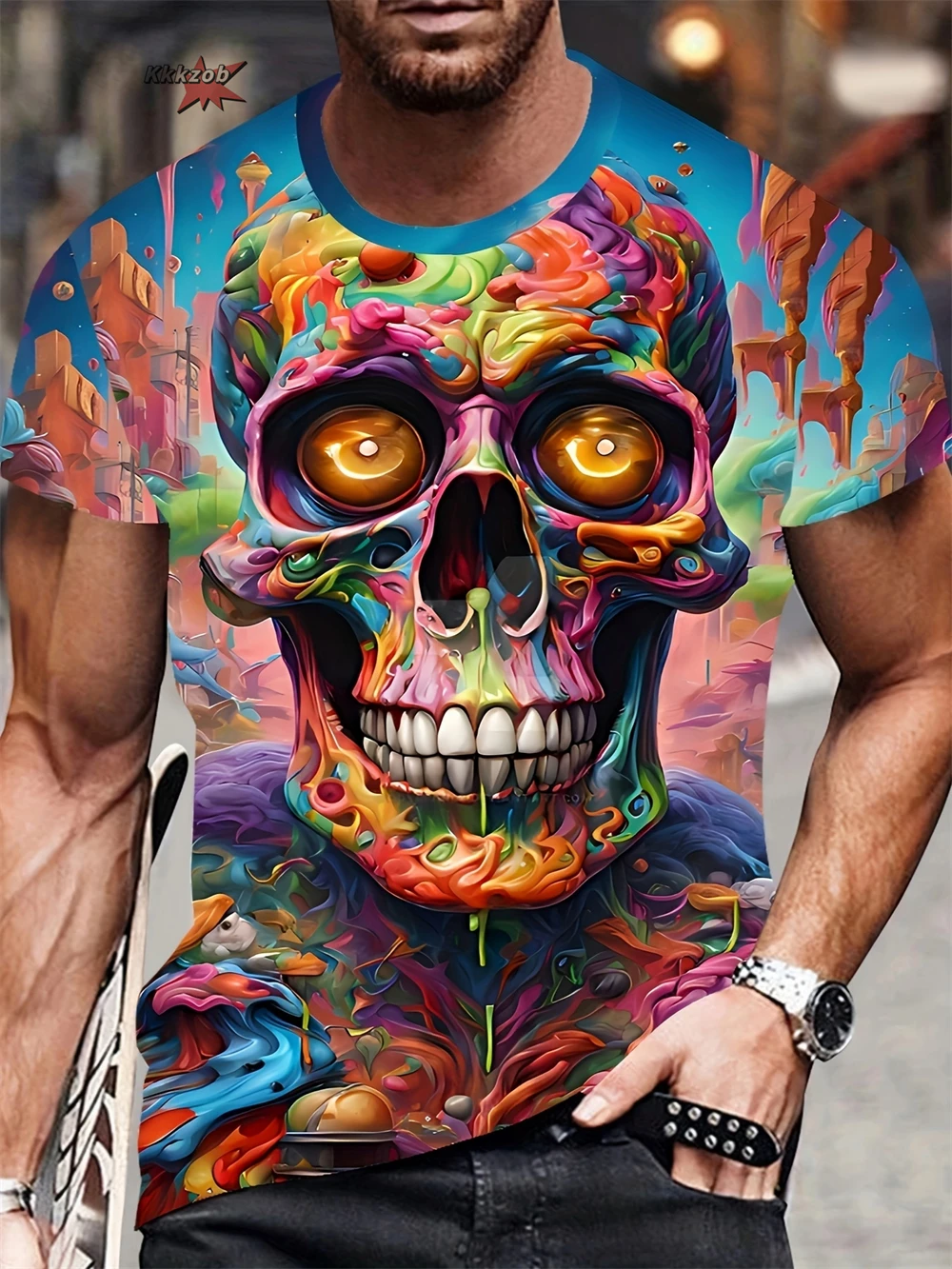 

Men's T-Shirt 3D Skull Print Tops Crew Neck T-Shirts Summer Short Sleeve Tee Oversized T-Shirt for Men Street Top Loose T Shirts