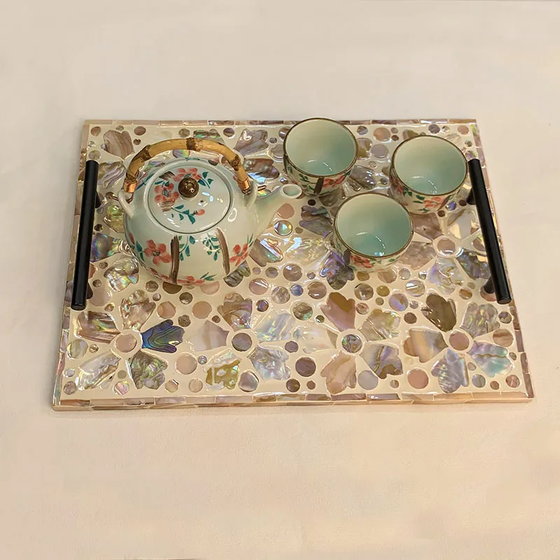 Shell inlaid rectangular butterfly flower binaural handle thermal insulation pad decorative ornament length 40 width 30cm