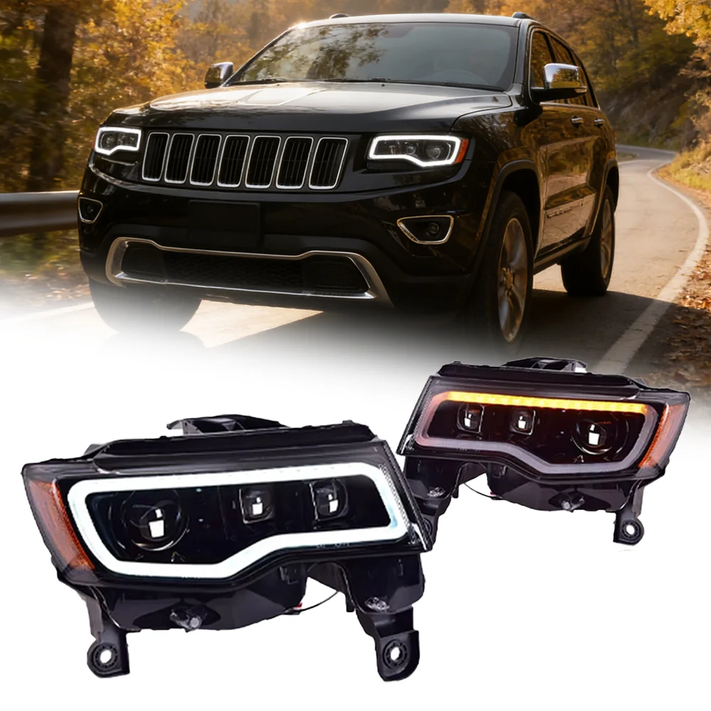 

Автомобильные фары для Jeep Grand Cherokee 2014-2021, светодиодные автомобильные лампы, дневные ходовые огни, динамические указатели поворота, автомобильные аксессуары