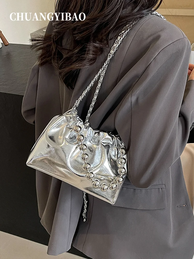 

Silver Cloud Buet Bag Women's Faion oulder Crossbody Bag Single Chain Handbag Soft PU Small Size Zipper Main Carent