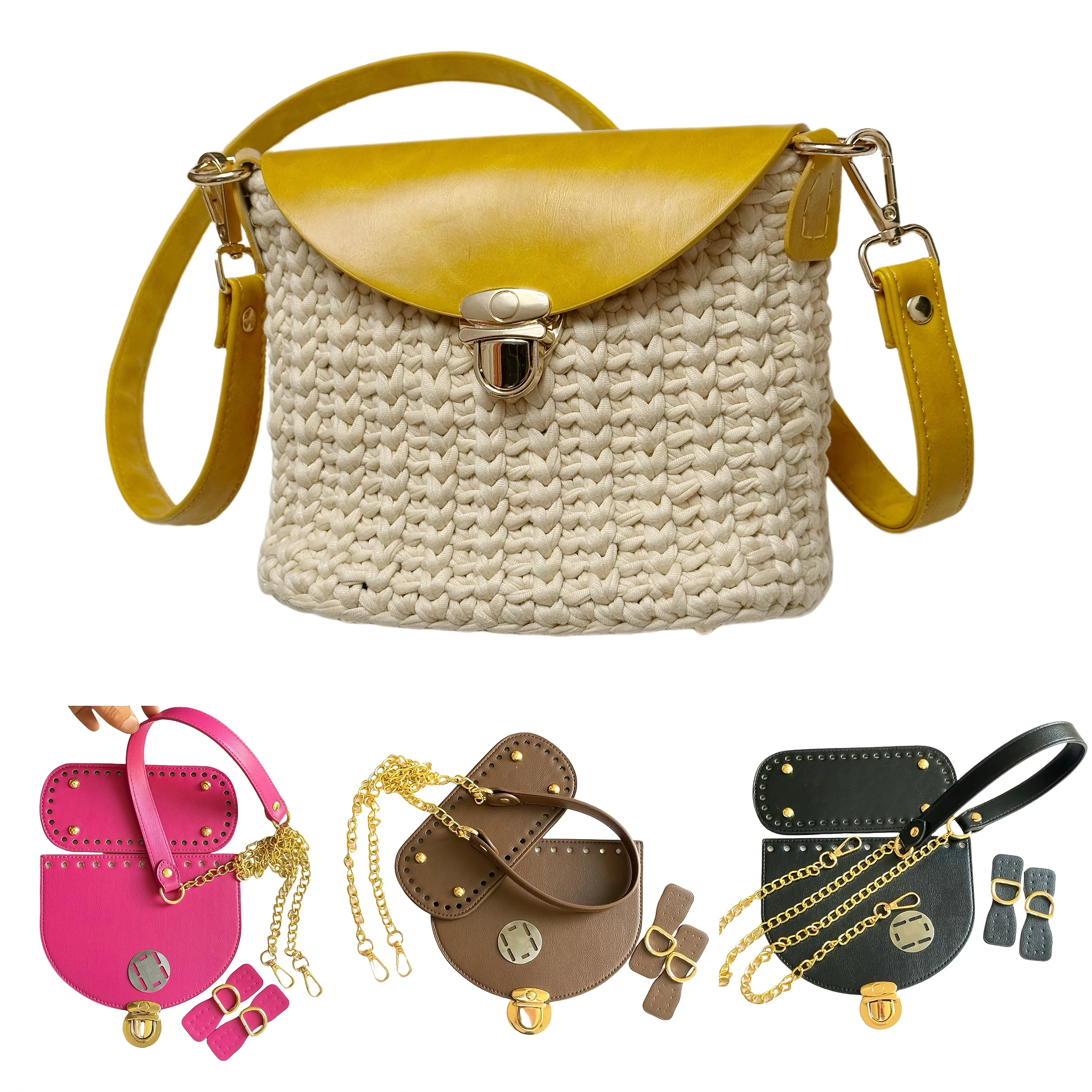 

Тканые сумки Набор сумок для вязания крючком своими руками Сумки для вязания крючком ручной работы Сумка из искусственной кожи с зерном личи Нижняя крышка плечевой ремень Изготовление кошелька своими руками