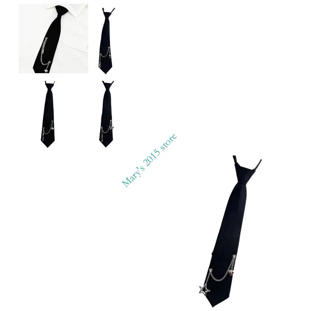 E15F ربطة عنق بانك بسحاب 2000s سلسلة ربطة عنق معقودة مسبقًا ديكورات برقبة للنساء والرجال