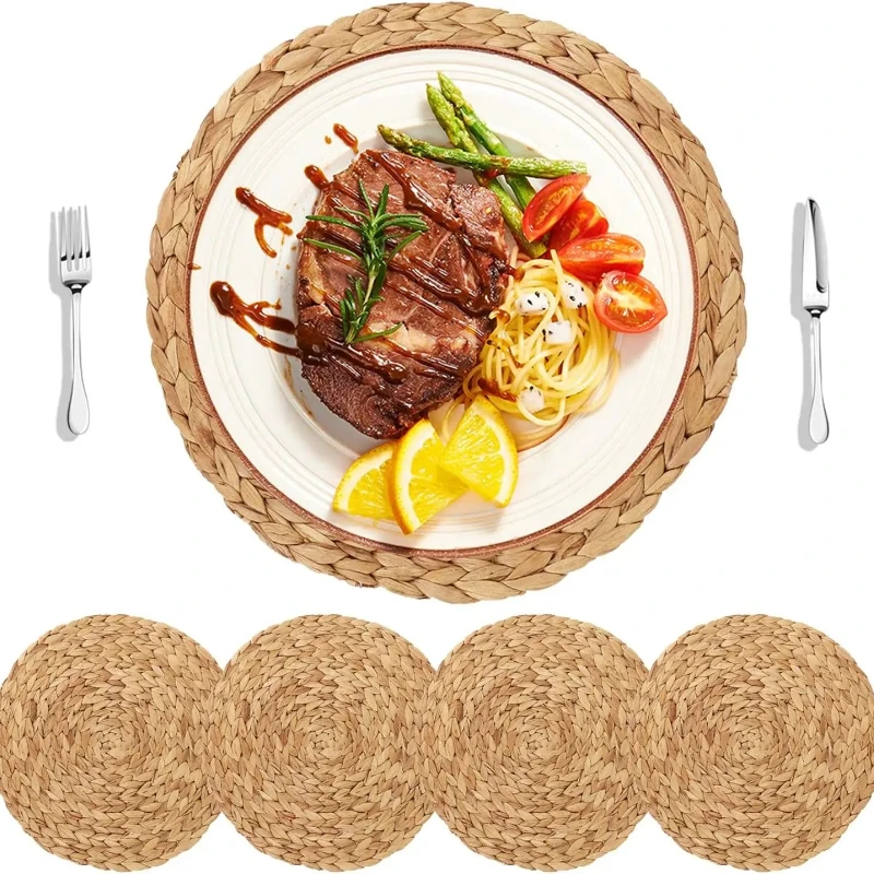 10-38CM Household Round Hand-woven Hyacinth Table Decoration Anti-scalding Heat Insulation Placemat Home Natual Straw Cups Mat view 3