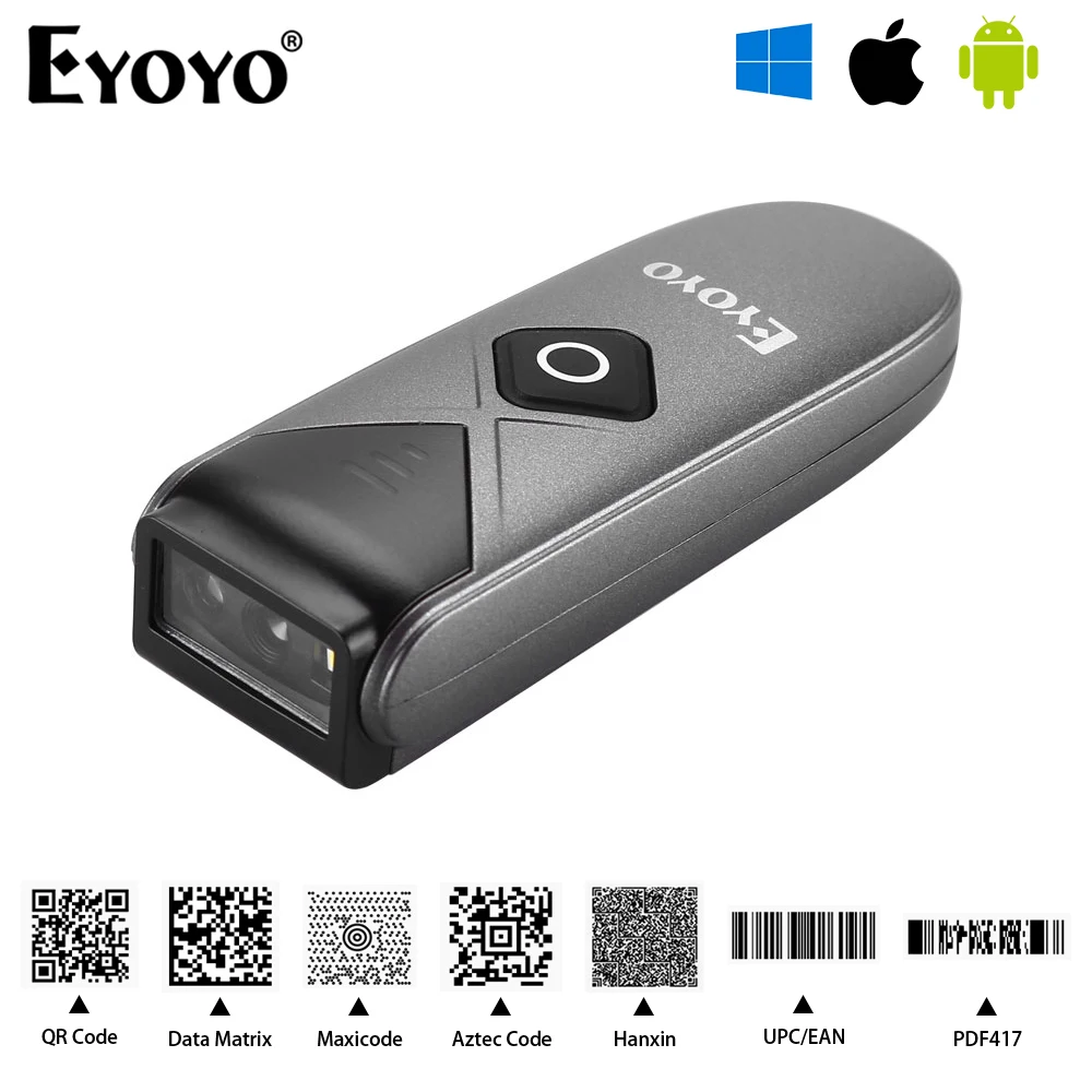 Eyoyo Mini Portable 1D/2D Bluetooth Barcode Reader Screen Scanning UPC/EAN/PDF417/Data Matrix/QR Codes Scanner 450mAh Li-Battery