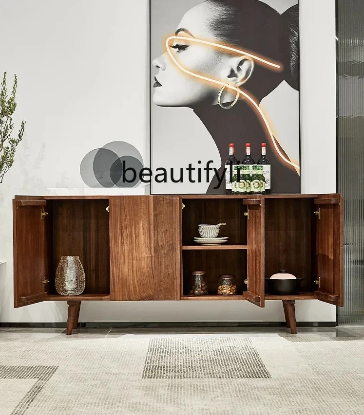 

Light Luxury Household Solid Wood Sideboard Cabinet North American Black Walnut Modern Minimalist scandinavian Storage Cabin