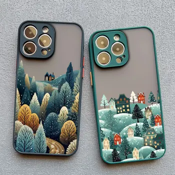 Capa de telefone com cenário de neve noturna, capas para iPhone 15, 14 Pro Max Plus, 16, 13, 12 Mini, 11 Pro Max, XR, XS, X, 7, 8, SE2