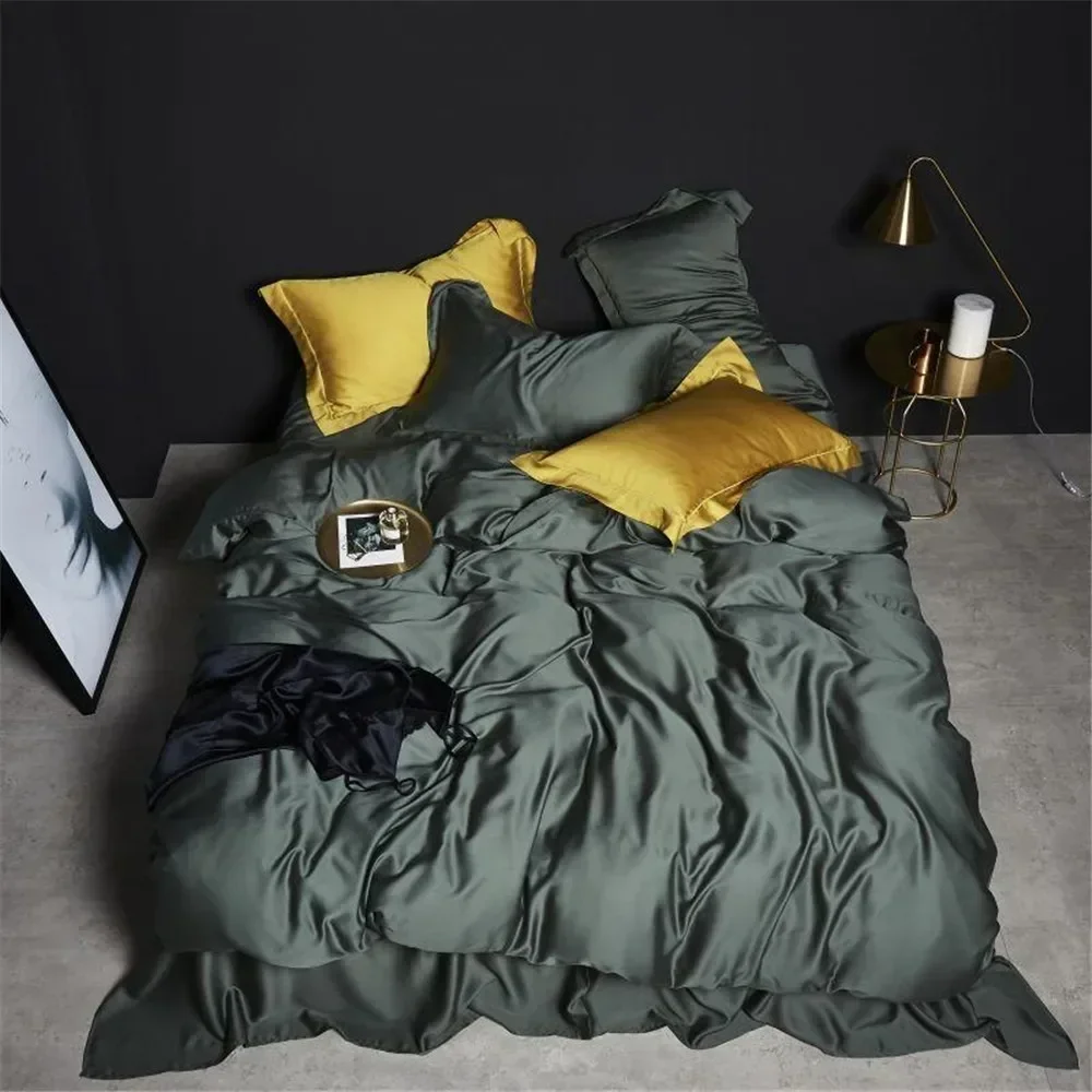 Pure 100% Silk Green Bedding Set Beauty Double Queen King High Quality Duvet Cover Bed Linen Set Fitted Sheet Pillowcase