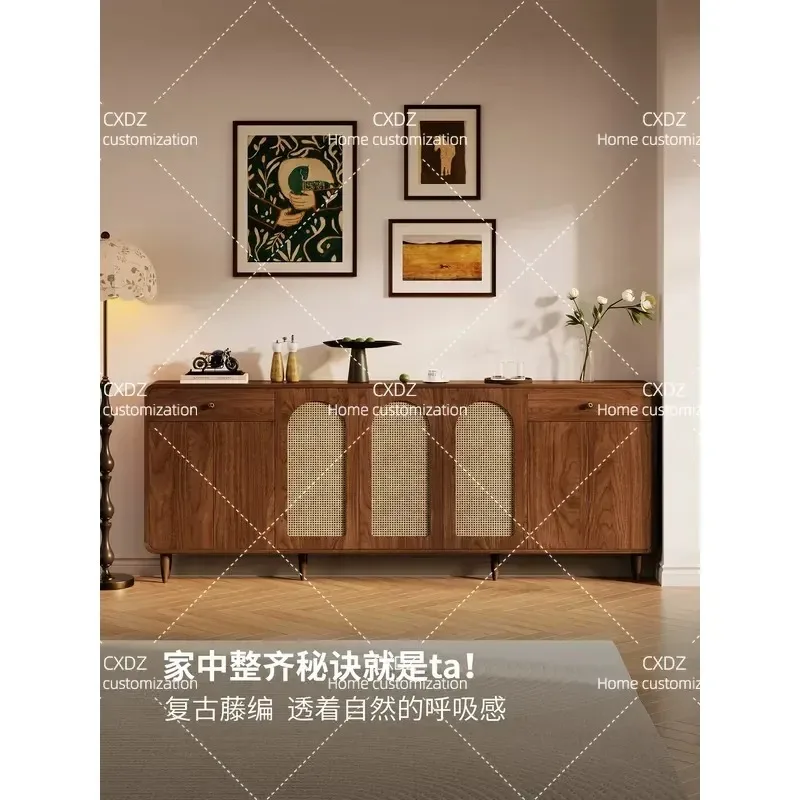 Medieval ultra-thin dining side cabinet 20cm narrow side cabinet locker dining room table side cabinet wall locker solid wood