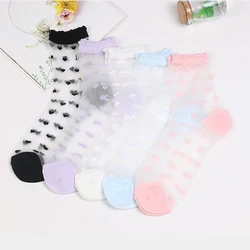 2023 fashionable ultra-thin cool and transparent love flowers glass silk women's socks lace cuff breathable comfortable