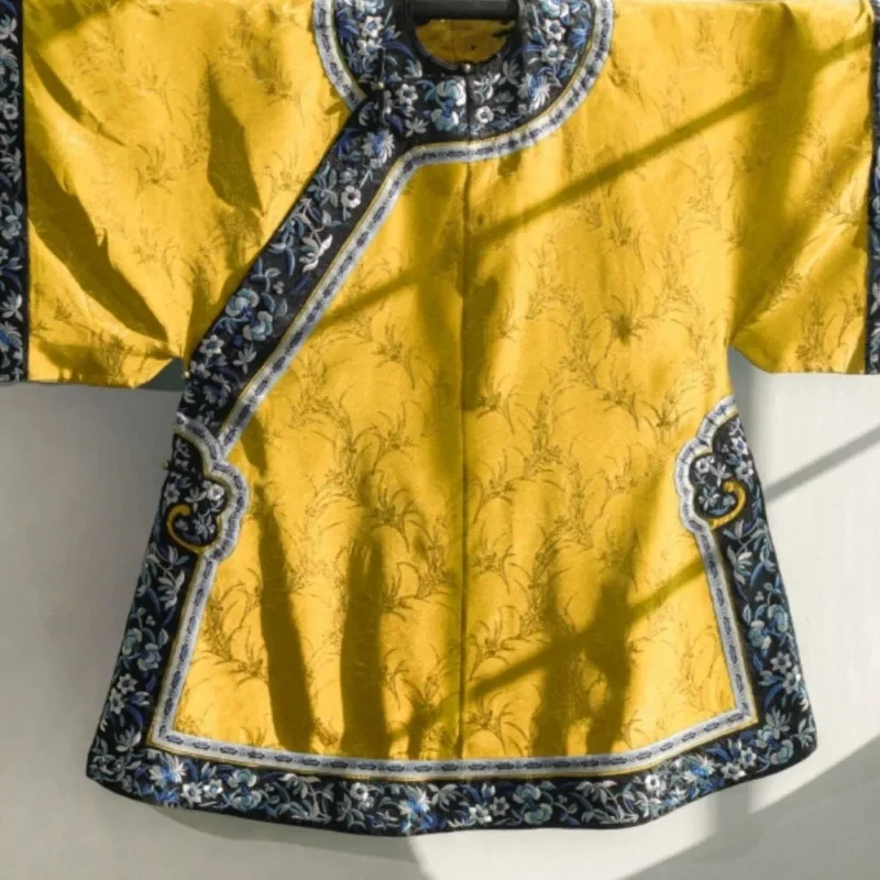 Traditional Chinese Clothing Women  Purple Floral Print with Large Sleeves Apricot Horse Faced Dress Vestidos De Verano Mujer