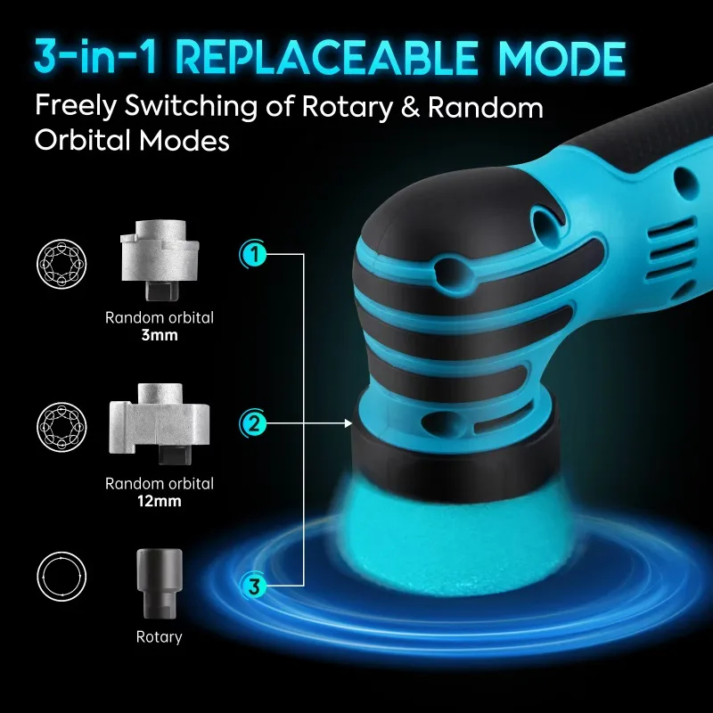 12V Cordless DA RO Dual Mode Mini Car Polisher 2‑in‑1 With 2Pcs 2.0Ah Battery Paint Correction Detailing Workshop Tools view 3