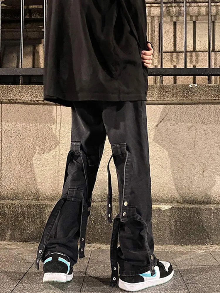 

Модные мужские джинсовые брюки в уличном стиле с поясом, прямого кроя, свободного силуэта, в стиле ретро, американского дизайна, повседневные длинные брюки для подростков