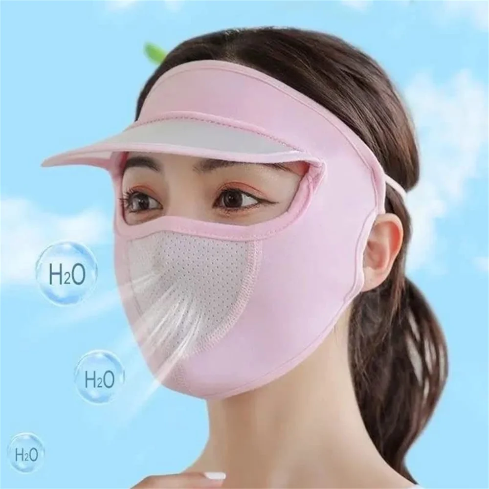 Ice Silk Full Face Mask,Sun Hats for Women UV Protection Thin,Sun Shade Hats for Women Ponytail Summer Cycling Outdoor