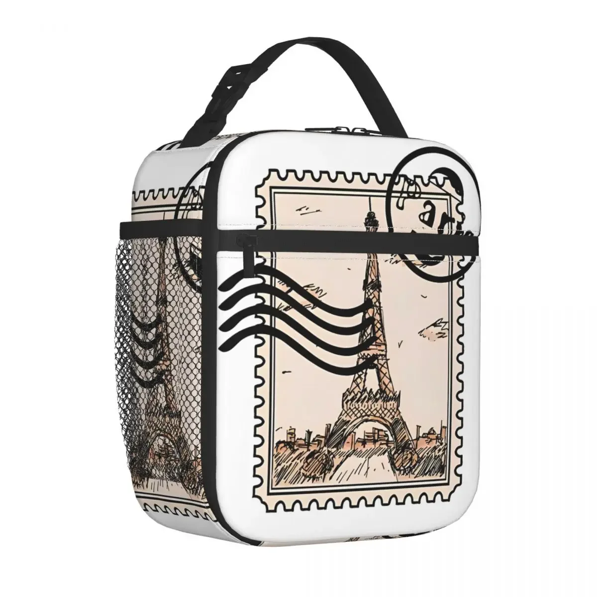 Paris Stamp Vintage Print Lunch Bag Vintage Lunch Box For Women Outdoor Picnic Insulated Cooler Bag Oxford  Thermal Lunch Bags