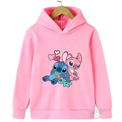 Spring Autumn Disney Stitch Street Fashion Boys and Girls Sweatshirt Children's Sports Pullover Outdoor Kids Hooded Hoodie