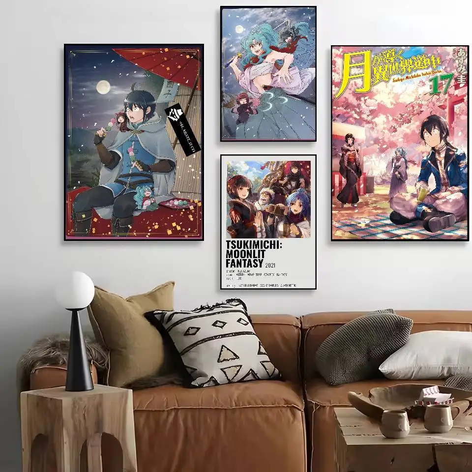 ملصق لعبة أنيمي Tsukimichi Moonlit Fantasy مقاوم للماء عالي الدقة ملصق جداري فني مطبوع ذاتي اللصق. ديكور غرفة المنزل الجمالي ليف