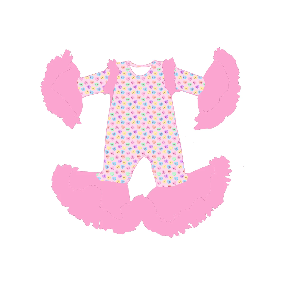 Baby's new mesh jumpsuit clothing girls' boutique children's set long-sleeved jumpsuit Valentine's Day love printed clothing