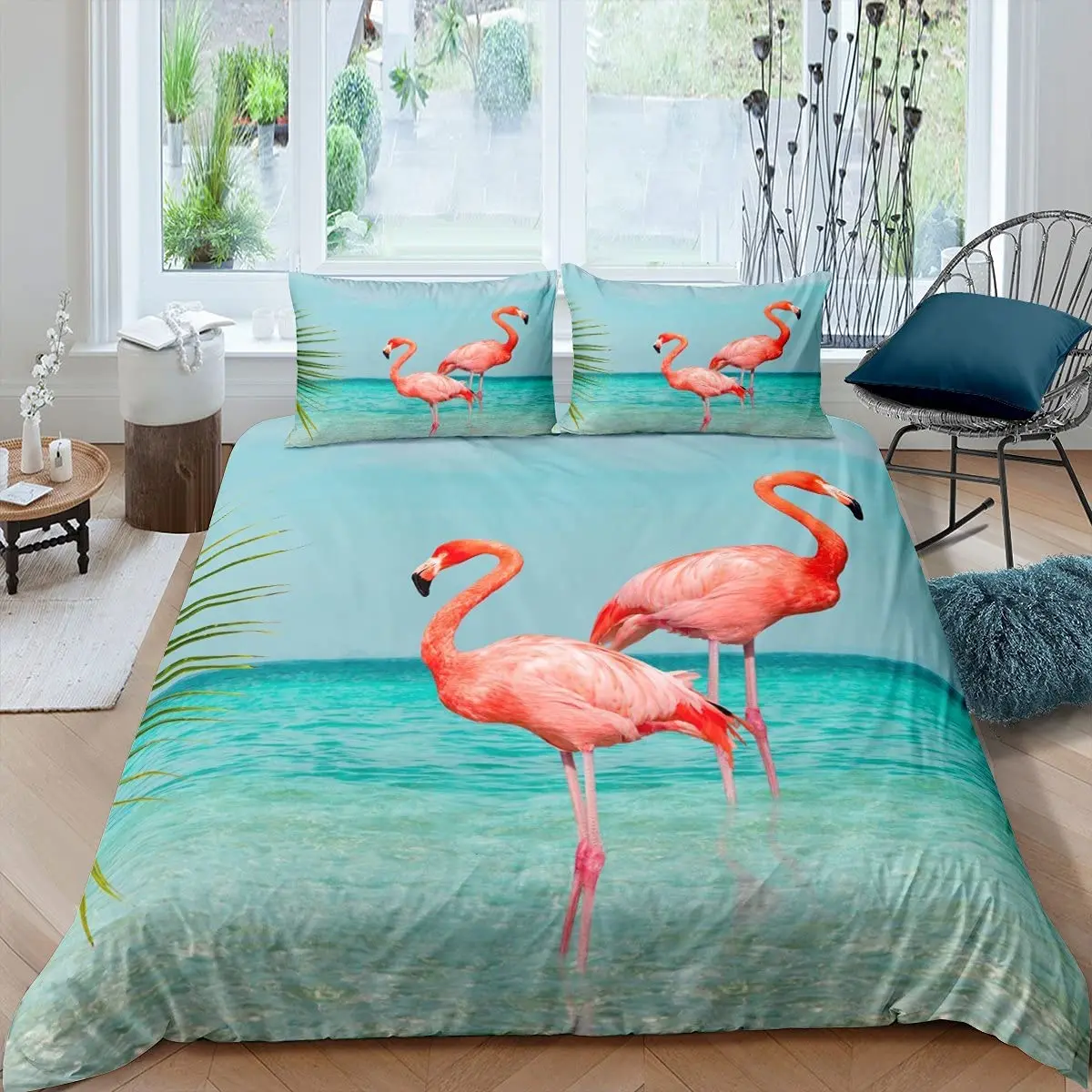 

Red Flamingo Duvet Cover Set King Queen Size Polyester Comforter Cover Wild Animals for Kids Teens Animals Lovers Bedding Set