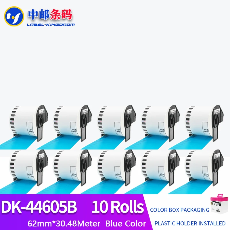 10 Rolls Generic Brother DK-44605 Label 62mm*30.48M Blue Color Compatible for Brother QL-570/700 All Includ With Plastic Holder