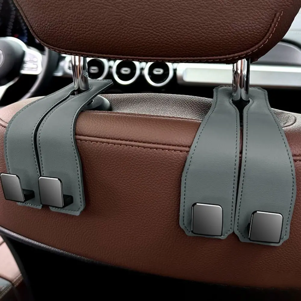 Leather Car Seat Back Hook Headrest Hanger Car Bag Pouch Clothes Hanging Hooks Duarable Fastener Clip Interior Accessories