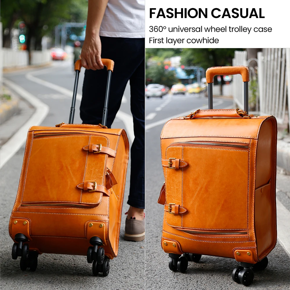 High Quality 4 Wheels Luggage Travel Bag Suitcase Men Genuine Leather Travelling Bags Trolley Luggage