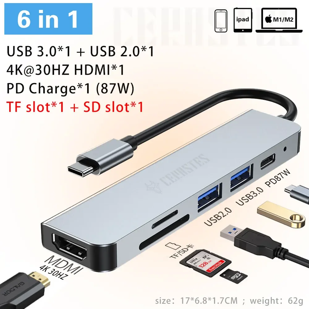 CERASTES HUB USB C Dock Station HUB USB 3.0 tipo C a adattatore Splitter USB compatibile con HDMI per Macbook Pro Air Laptop PC